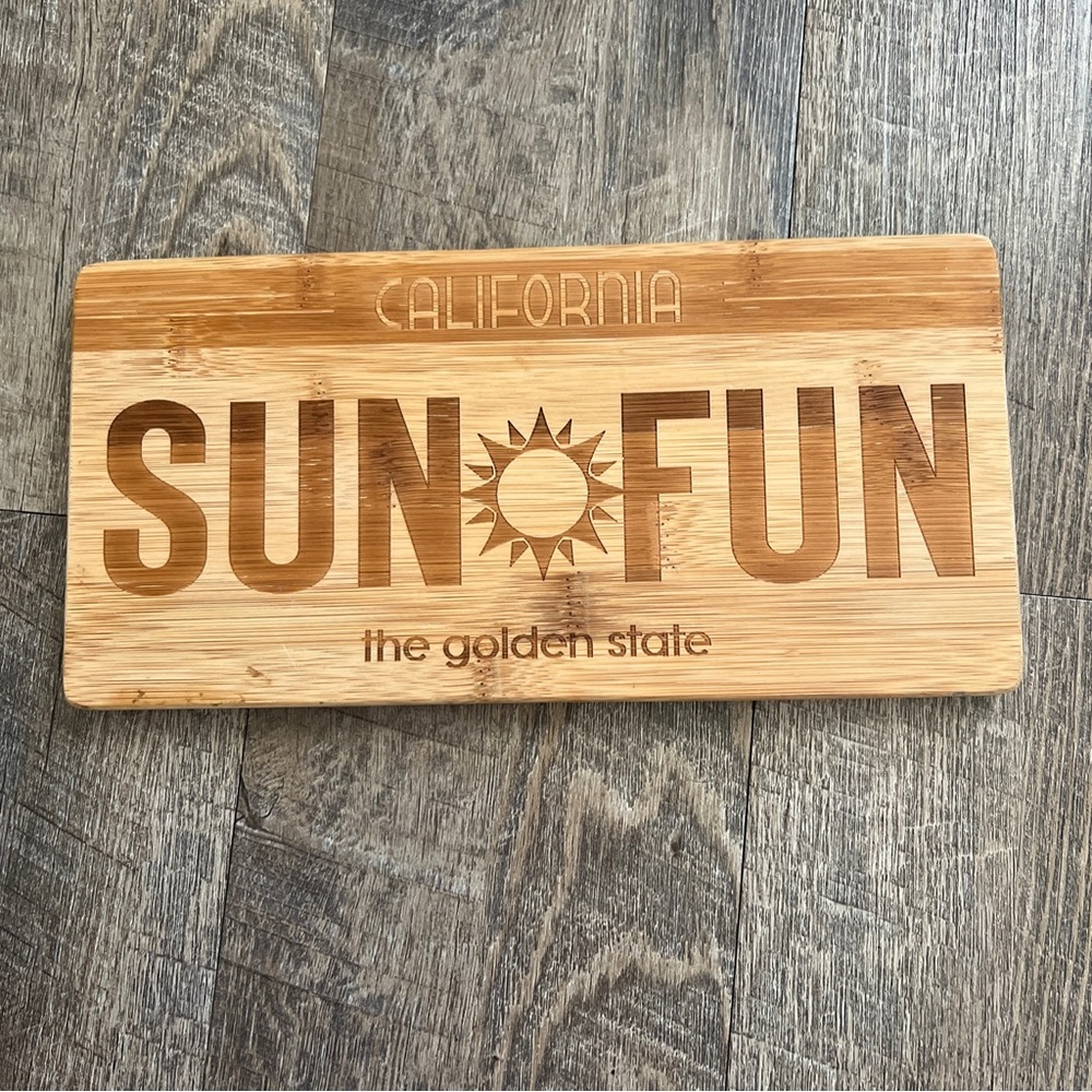 California SUN FUN Core Bamboo Cutting Board Decorative State License Plate